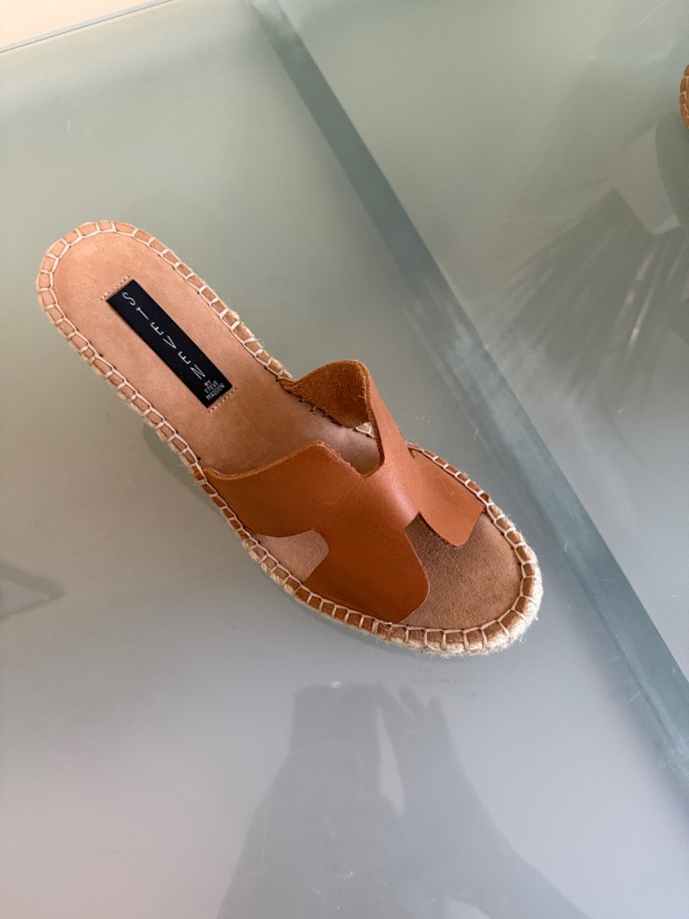 Steve Madden Leather Espadrille Wedge Sandals Size 9.5 | Tan Platform Slides - Picture 2 of 10